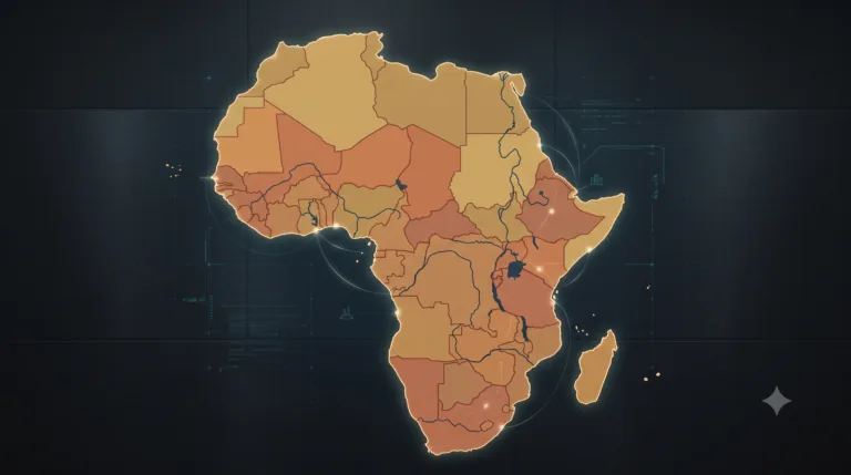 Mappa politica dell'Africa con gradazioni di colore dal giallo al rosso per indicare aree di instabilità o conflitto