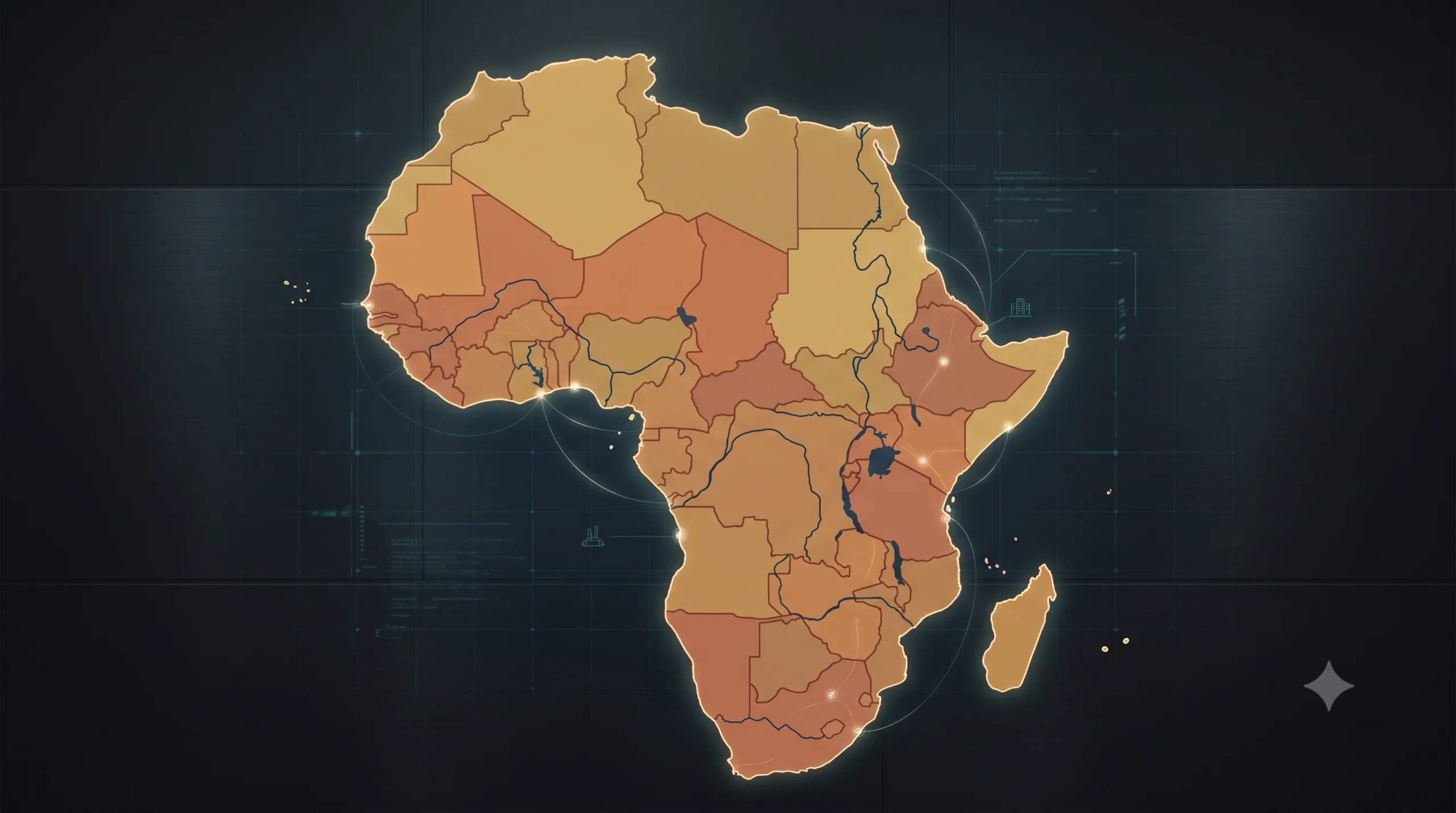 Mappa politica dell'Africa con gradazioni di colore dal giallo al rosso per indicare aree di instabilità o conflitto
