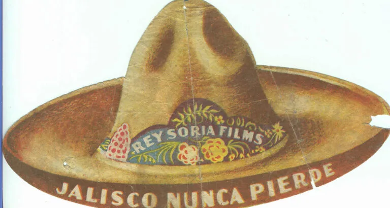 Sombrero messicano con marchio Soria Films e scritta Jalisco Nunca Pierde su sfondo bianco.